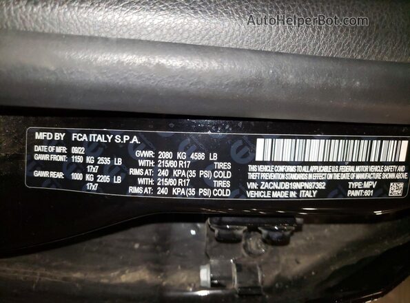 ZACNJDB19NPN87362 2022 JEEP RENEGADE Black Vista de la etiqueta del VIN