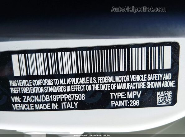 ZACNJDB19PPP67508 2023 JEEP RENEGADE White VIN კოდის სტიკერის ხედი