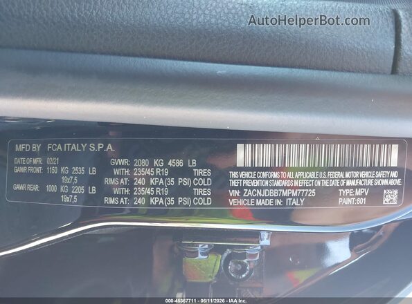 ZACNJDBB7MPM77725 2021 JEEP RENEGADE Black ძრავის განყოფილების ხედი