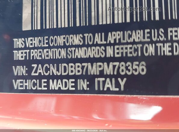 ZACNJDBB7MPM78356 2021 JEEP RENEGADE Orange Շարժիչի բաժամունքի տեսք