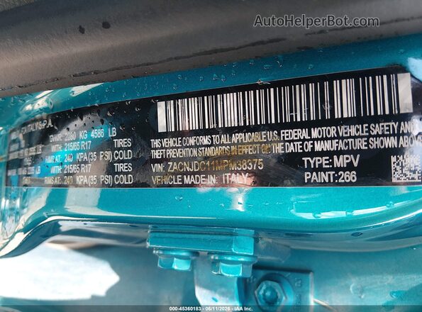 ZACNJDC11MPM38375 2021 JEEP RENEGADE Blue ძრავის განყოფილების ხედი