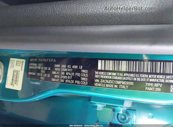 ZACNJDC13MPM29080 2021 JEEP RENEGADE Blue ძრავის განყოფილების ხედი