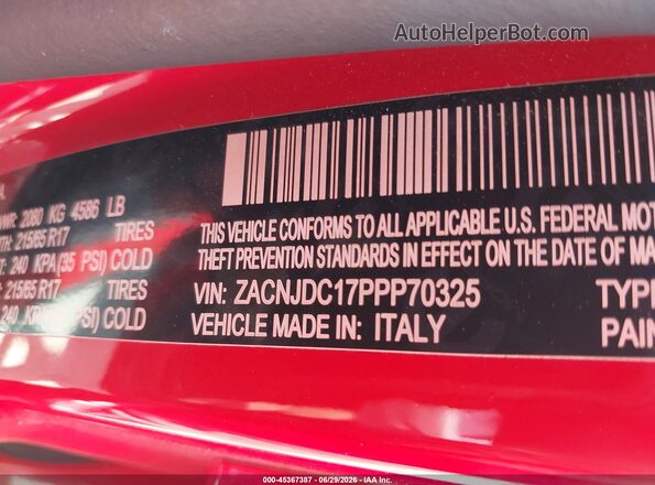 ZACNJDC17PPP70325 2023 JEEP RENEGADE Red ძრავის განყოფილების ხედი