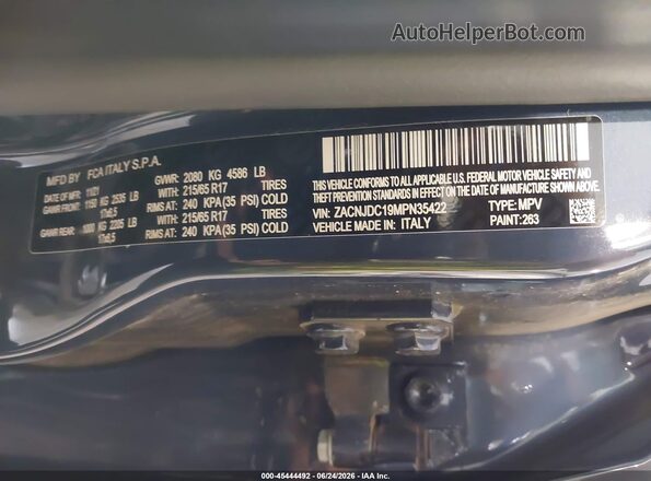 ZACNJDC19MPN35422 2021 JEEP RENEGADE Blue Engine compartment view