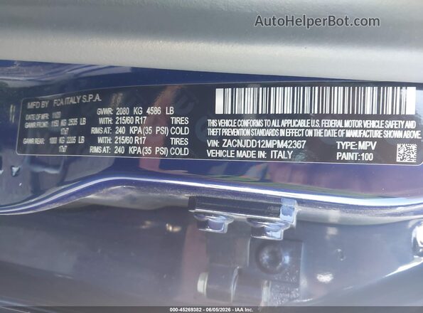 ZACNJDD12MPM42367 2021 JEEP RENEGADE Purple Widok komory silnika
