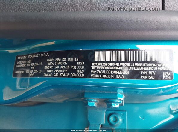 ZACNJDD13MPM95076 2021 JEEP RENEGADE Turquoise Engine compartment view