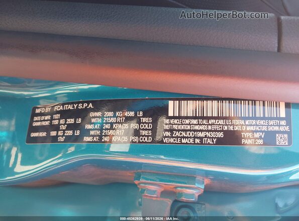 ZACNJDD19MPN30395 2021 JEEP RENEGADE Blue ძრავის განყოფილების ხედი