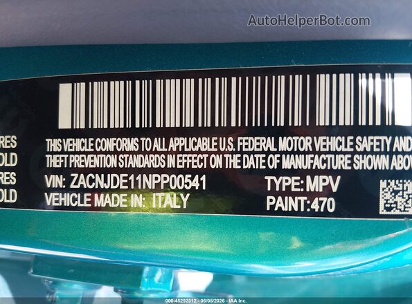 ZACNJDE11NPP00541 2022 JEEP RENEGADE Teal Widok komory silnika
