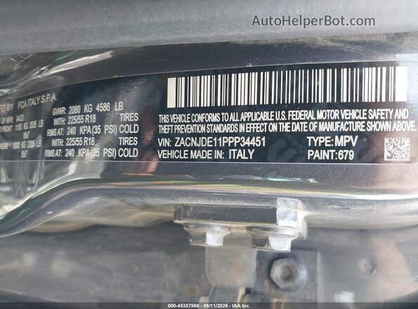 ZACNJDE11PPP34451 2023 JEEP RENEGADE Gray Vista del compartimento del motor