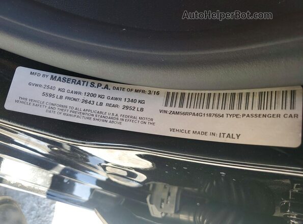 ZAM56RPA4G1187654 2016 MASERATI QUATTROPOR Black Շարժիչի բաժամունքի տեսք