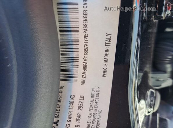 ZAM56RPAXG1188579 2016 MASERATI QUATTROPOR Черный Вид подкапотного пространства