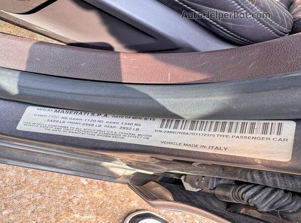 ZAM57RSA7G1172375 2016 MASERATI GHIBLI Charcoal Rear seats view