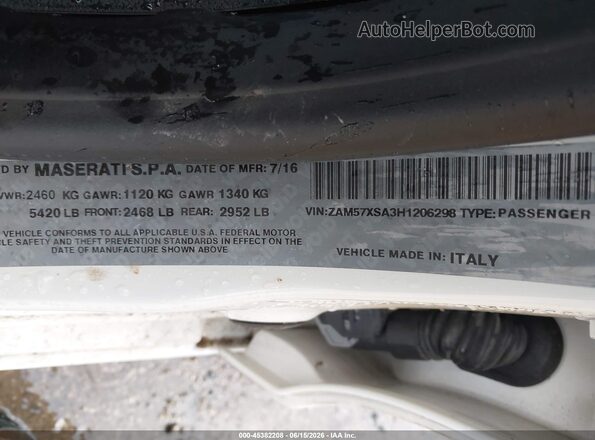 ZAM57XSA3H1206298 2017 MASERATI GHIBLI White Vista del compartimento del motor