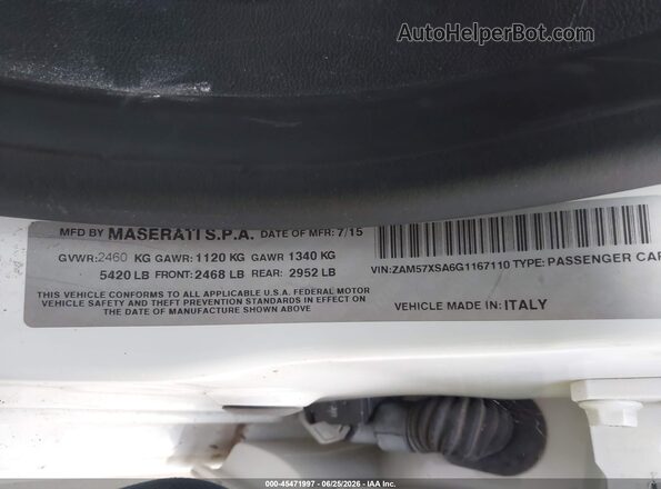 ZAM57XSA6G1167110 2016 MASERATI GHIBLI White Engine compartment view