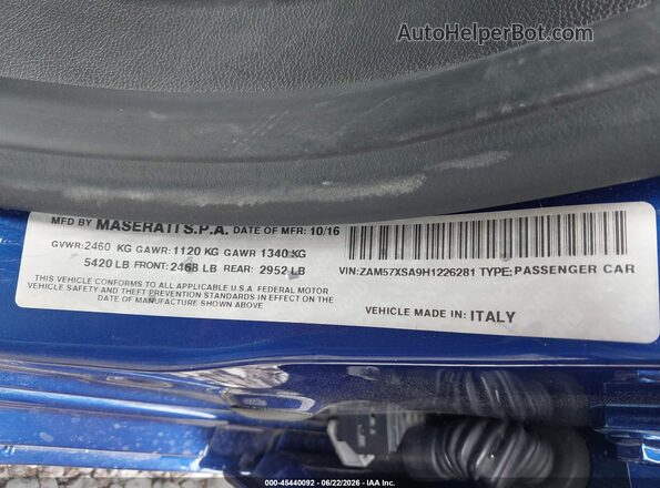 ZAM57XSA9H1226281 2017 MASERATI GHIBLI Blue Շարժիչի բաժամունքի տեսք