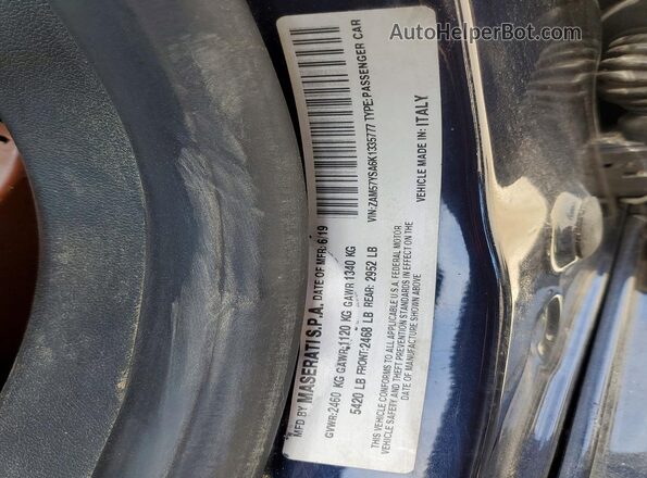 ZAM57YSA6K1335777 2019 MASERATI GHIBLI Blue ძრავის განყოფილების ხედი
