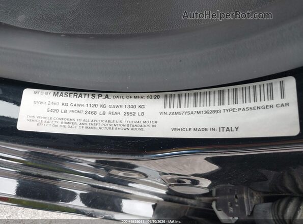 ZAM57YSA7M1362893 2021 MASERATI GHIBLI Black ძრავის განყოფილების ხედი