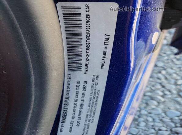 ZAM57YSS3K1319853 2019 MASERATI GHIBLI Blue 