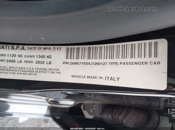ZAM57YSS9J1260127 2018 MASERATI GHIBLI Black Engine compartment view