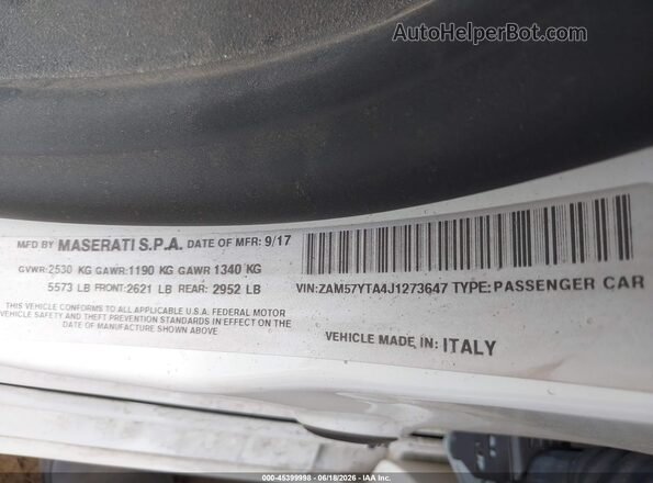 ZAM57YTA4J1273647 2018 MASERATI GHIBLI White Engine compartment view