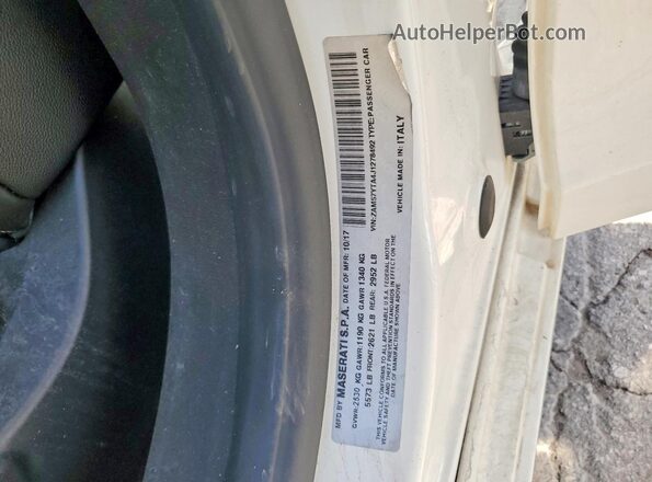 ZAM57YTA4J1278492 2018 MASERATI GHIBLI White Widok naklejki z numerem VIN