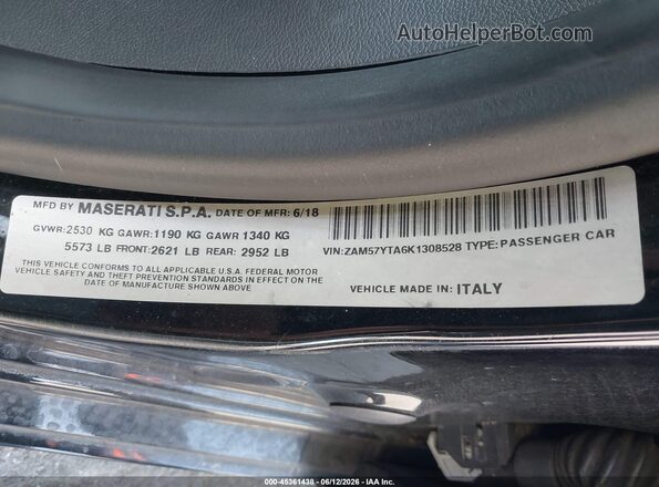 ZAM57YTA6K1308528 2019 MASERATI GHIBLI Black Widok komory silnika