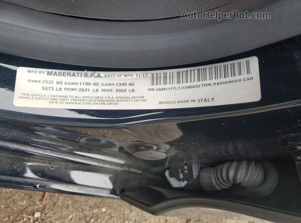 ZAM57YTL7J1290833 2018 MASERATI GHIBLI Черный Вид наклейки с VIN-кодом