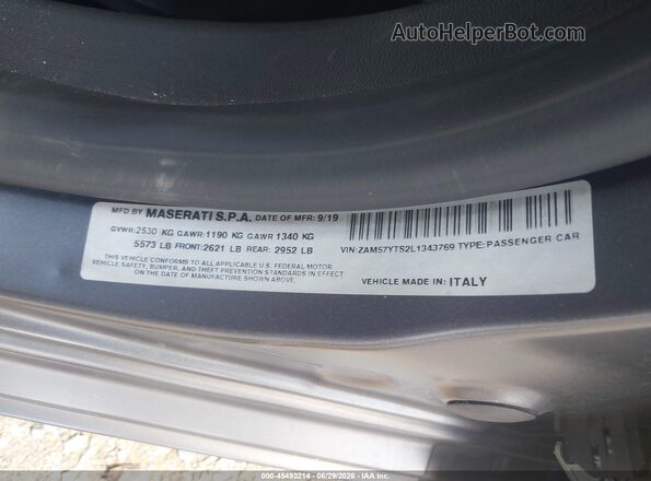 ZAM57YTS2L1343769 2020 MASERATI GHIBLI Gray Engine compartment view
