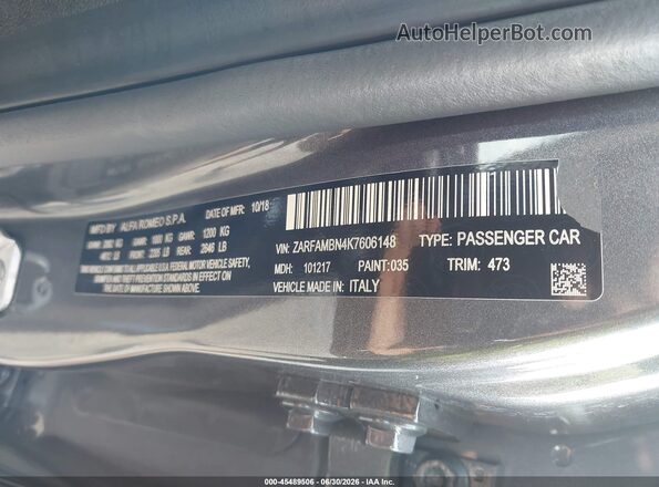 ZARFAMBN4K7606148 2019 ALFA ROMEO GIULIA Черный Вид подкапотного пространства