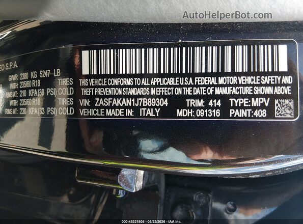 ZASFAKAN1J7B89304 2018 ALFA ROMEO STELVIO Черный Вид подкапотного пространства