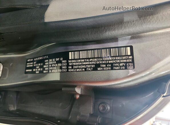 ZASFAKBN8J7B67301 2018 ALFA ROMEO STELVIO Серый 