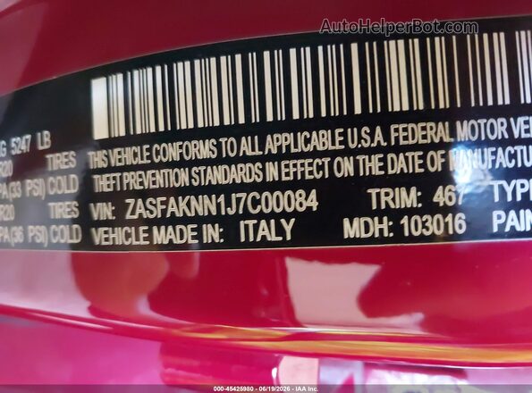 ZASFAKNN1J7C00084 2018 ALFA ROMEO STELVIO Red Շարժիչի բաժամունքի տեսք
