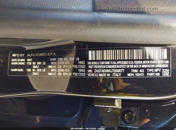 ZASFAKNN5J7B98677 2018 ALFA ROMEO STELVIO Черный Вид подкапотного пространства