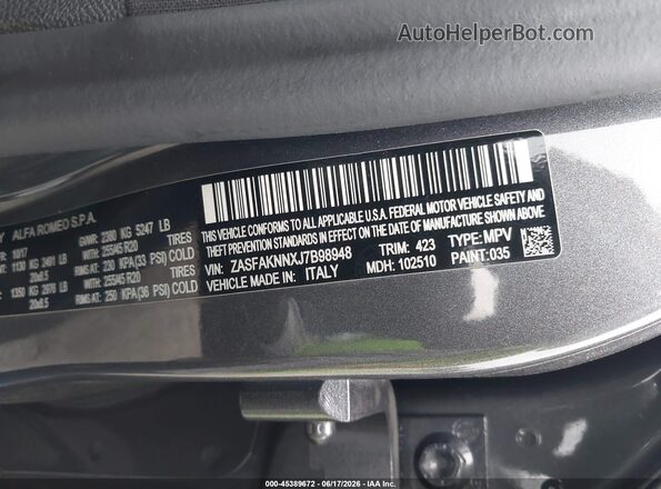 ZASFAKNNXJ7B98948 2018 ALFA ROMEO STELVIO Gray 