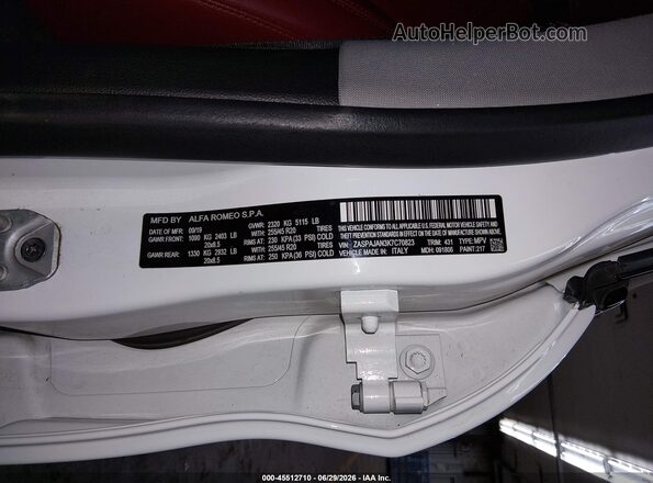 ZASPAJAN3K7C70823 2019 ALFA ROMEO STELVIO White ძრავის განყოფილების ხედი
