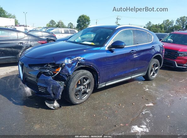 ZASPAJAN4K7C36227 2019 ALFA ROMEO STELVIO Blue წინა მარცხენა ხედი სამი მეოთხედიდან