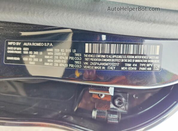 ZASPAJAN5M7D12217 2021 ALFA ROMEO STELVIO Black 