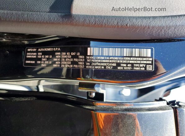 ZASPAKANXK7C41468 2019 ALFA ROMEO STELVIO Black VIN կոդի պիտակի տեսք