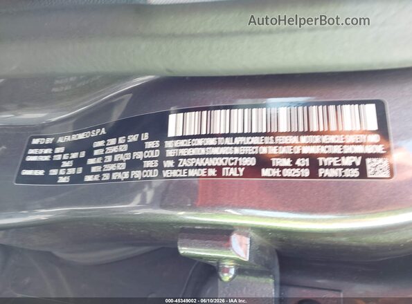 ZASPAKANXK7C71960 2019 ALFA ROMEO STELVIO Gray Շարժիչի բաժամունքի տեսք