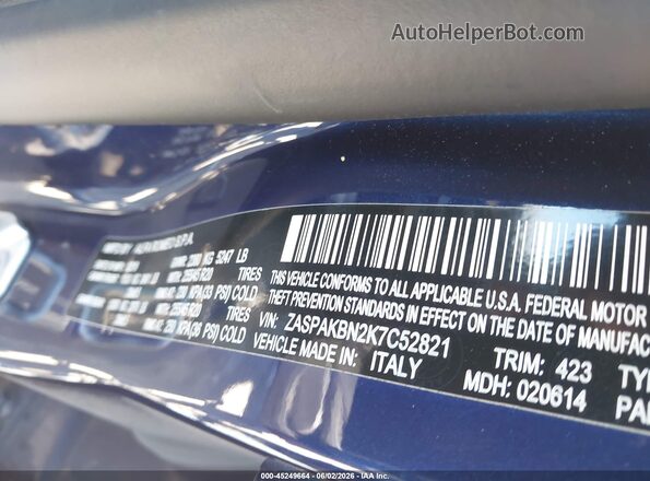 ZASPAKBN2K7C52821 2019 ALFA ROMEO STELVIO Blue ძრავის განყოფილების ხედი