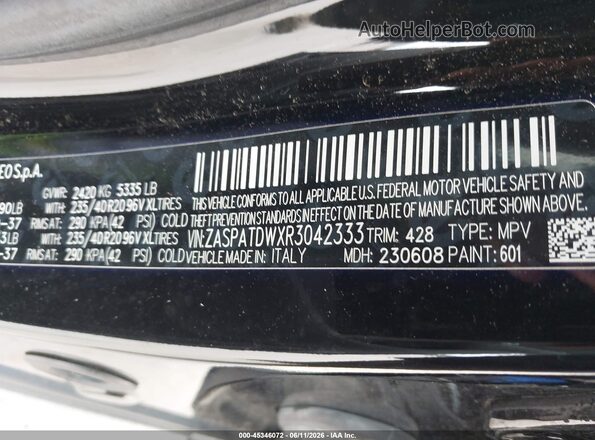 ZASPATDWXR3042333 2024 ALFA ROMEO OTHER Black Vista del compartimento del motor