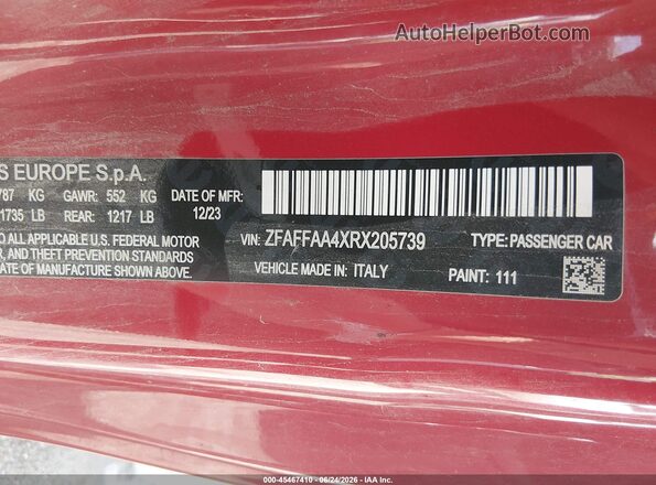 ZFAFFAA4XRX205739 2024 FIAT 500E Red Շարժիչի բաժամունքի տեսք