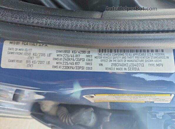 ZFBCFADH2JZ040713 2018 FIAT 500L Blue Engine compartment view