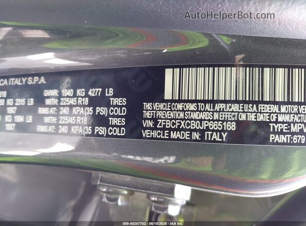 ZFBCFXCB0JP665168 2018 FIAT 500X Gray Vista del compartimento del motor