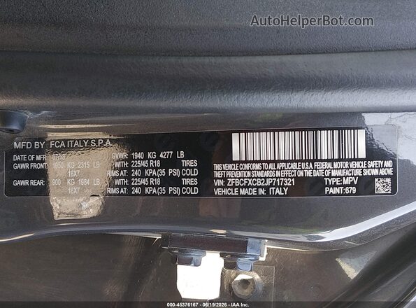 ZFBCFXCB2JP717321 2018 FIAT 500X Gray Widok komory silnika