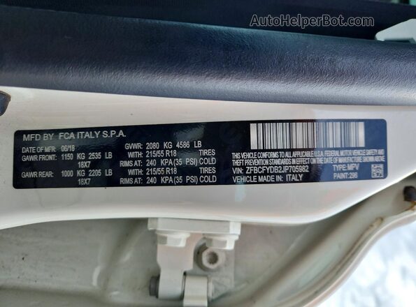 ZFBCFYDB2JP705982 2018 FIAT 500X White VIN sticker view