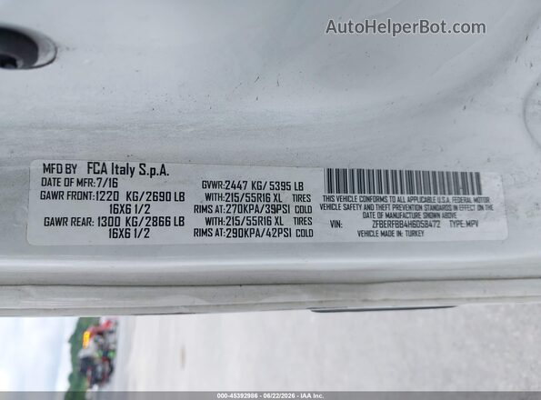 ZFBERFBB4H6D58472 2017 RAM PROMASTER CITY Белый Вид подкапотного пространства