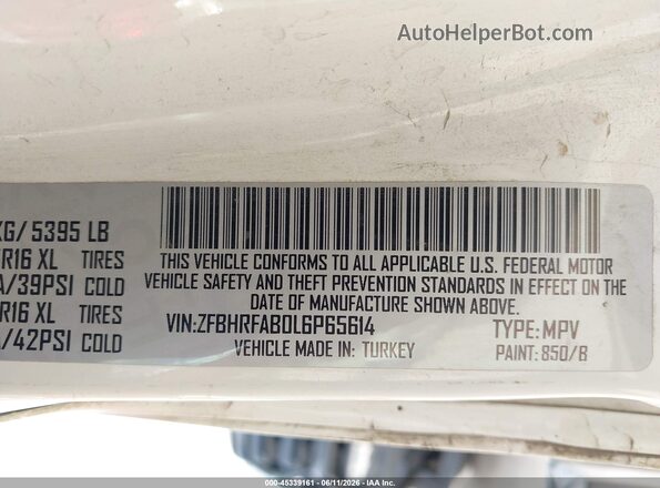 ZFBHRFAB0L6P65614 2020 RAM PROMASTER CITY Белый Вид подкапотного пространства