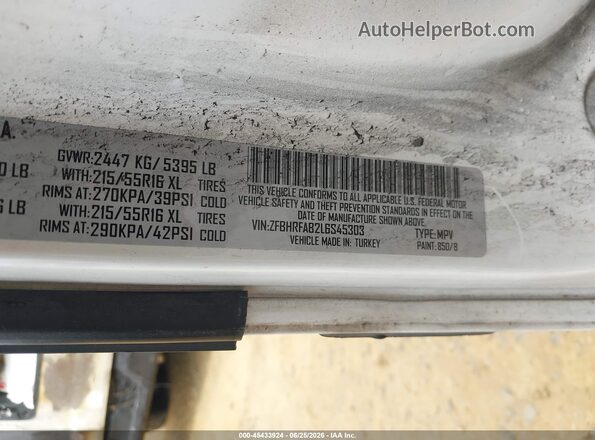 ZFBHRFAB2L6S45303 2020 RAM PROMASTER CITY White Вид підкапотного простору