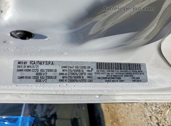 ZFBHRFAB2M6V75900 2021 RAM PROMASTER White Вид наклейки з VIN-кодом